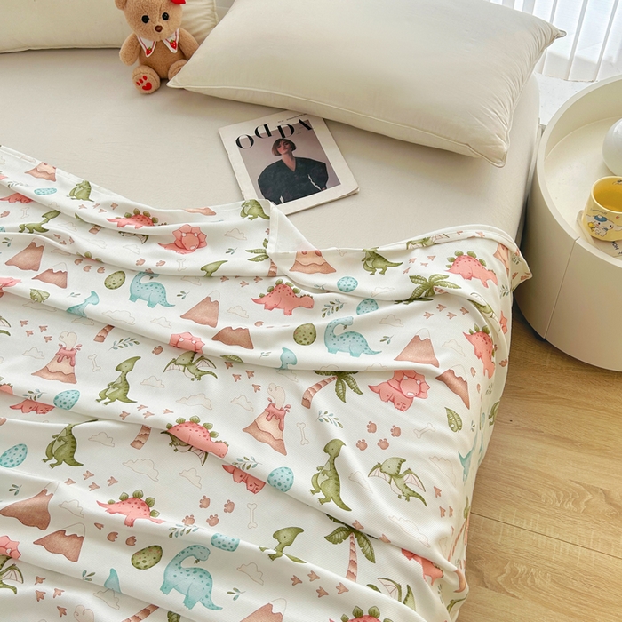 91家纺网 家纺一手货源 找家纺 首爱2025新款印花竹纤维午睡盖毯子空调毯沙发毯多功能儿童盖毯毯子恐龙乐园