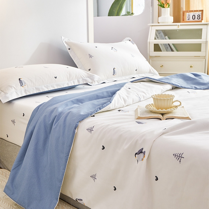 91家纺网 家纺一手货源 找家纺 元元被芯 2024新款全棉小清新夏被四件套-全棉夏被四件套 嗨皮-米