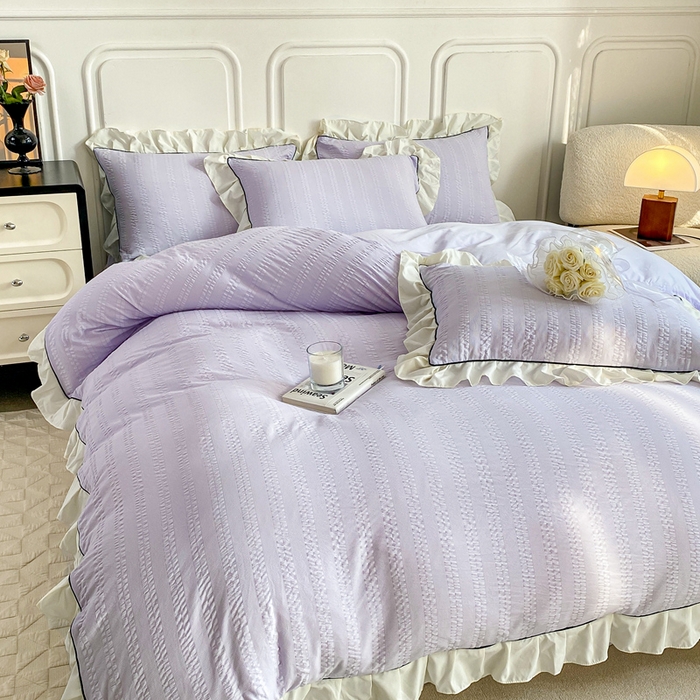 91家纺网 家纺一手货源 找家纺 大境 2024新款小提花韩版公主风小清新轻奢四件套三件套 浪漫紫