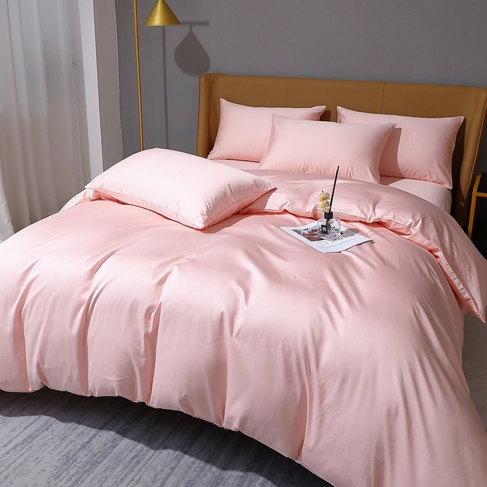 91家纺网 家纺一手货源 找家纺 晶缦家纺 2024新款100S全棉贡缎长绒棉纯色四件套和单品-纯沐系列 四件套 纯沐-浅粉玉