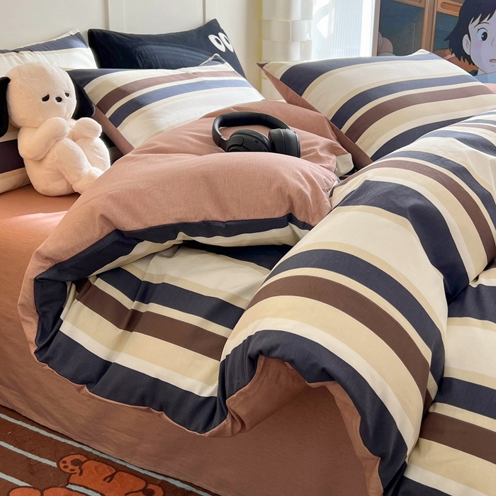 91家纺网 家纺一手货源 找家纺 HL原创 2024新款13070全棉40s单被套 棕蓝条