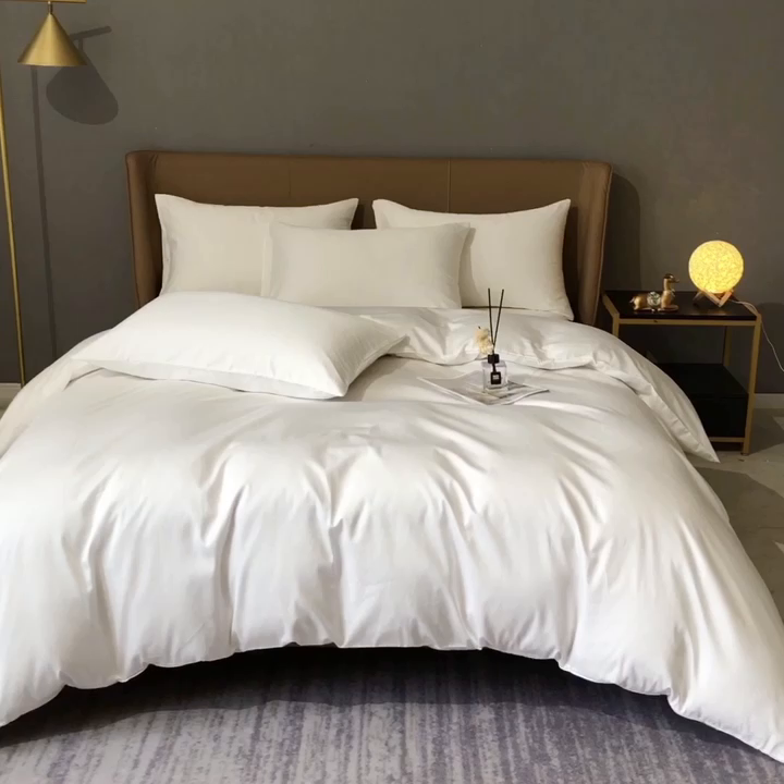 91家纺网 家纺一手货源 找家纺 晶缦家纺 2024新款100S全棉贡缎长绒棉纯色四件套和单品-纯沐系列 单被套 纯沐-绅士白