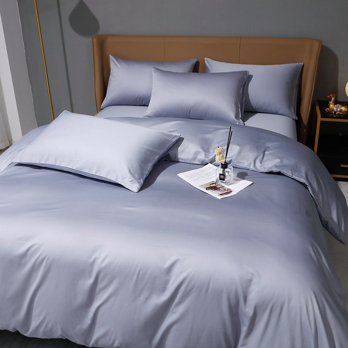 91家纺网 家纺一手货源 找家纺 晶缦家纺 2024新款100S全棉贡缎长绒棉纯色四件套和单品-纯沐系列 四件套 纯沐-绫兰灰