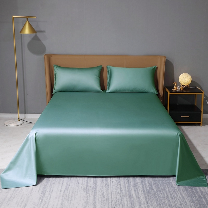 91家纺网 家纺一手货源 找家纺 晶缦家纺 2024新款100S全棉贡缎长绒棉纯色四件套和单品-纯沐系列 单床单 纯沐-橄榄绿