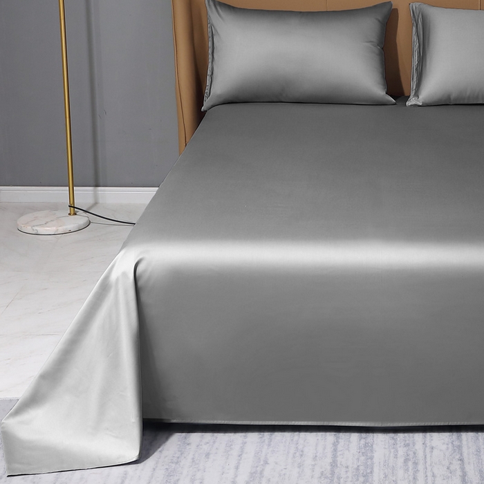 91家纺网 家纺一手货源 找家纺 晶缦家纺 2024新款100S全棉贡缎长绒棉纯色四件套和单品-纯沐系列 单床单 纯沐-中度灰