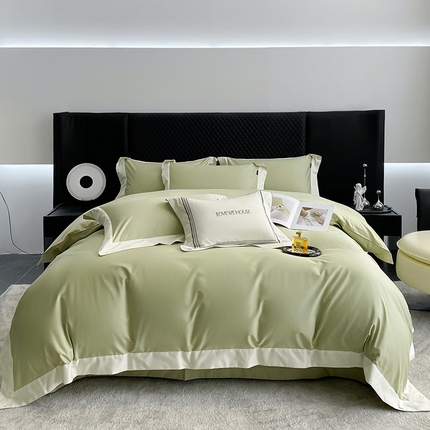 91家纺网 家纺一手货源 找家纺 （总） 2025新款50S长绒棉纯色撞色简约拼角款四件套-洛斐