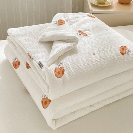 91家纺网 家纺一手货源 找家纺 一加一 2025新款A类母婴级全棉双层皱皱纱夏被 蘑菇仔仔