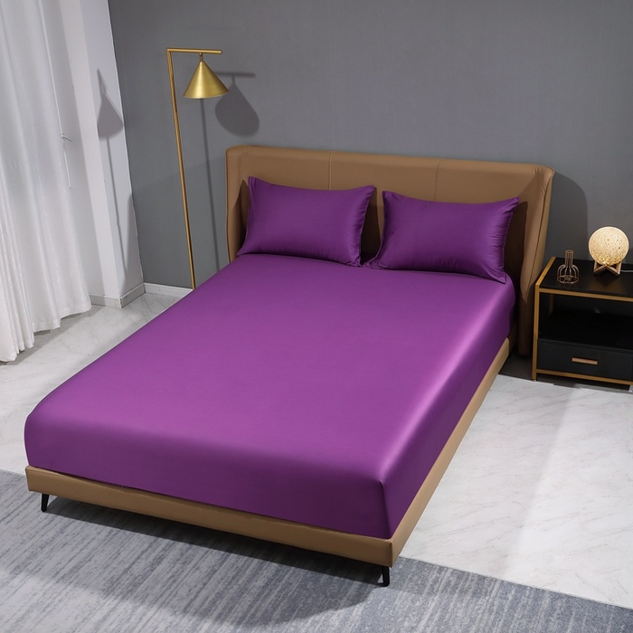 91家纺网 家纺一手货源 找家纺 （总）晶缦家纺 2025新款100S全棉贡缎长绒棉纯色四件套和单品-纯沐系列 单床笠