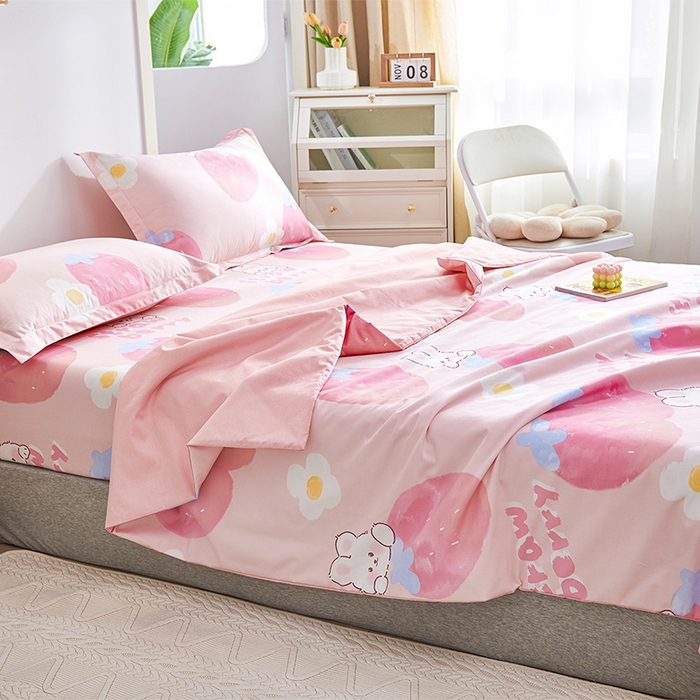 91家纺网 家纺一手货源 找家纺 元元被芯 2024新款全棉小清新夏被四件套-单夏被 哈尼-粉