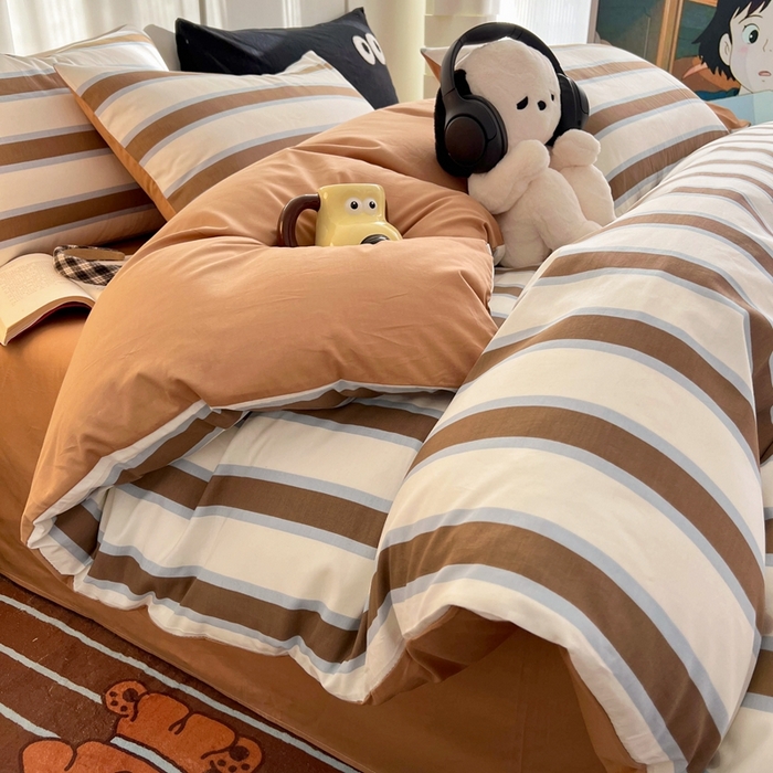91家纺网 家纺一手货源 找家纺 HL原创 2024新款13070全棉40s单被套 焦糖条纹