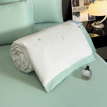 典冠 2024爆款天丝刺绣漫天爱心工艺款大豆夏被四件套空调被夏凉被 淡绿