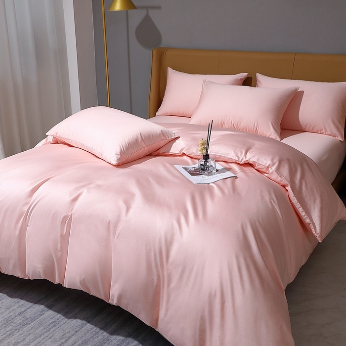 91家纺网 家纺一手货源 找家纺 晶缦家纺 2024新款100S全棉贡缎长绒棉纯色四件套和单品-纯沐系列 单被套 纯沐-浅粉玉