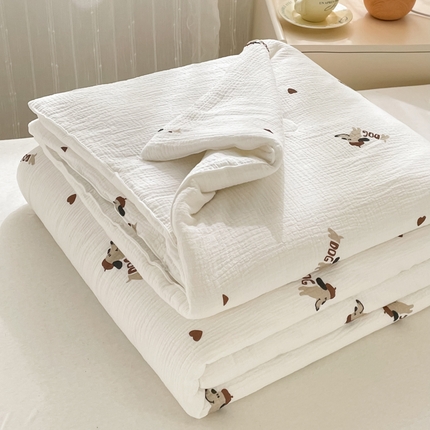 91家纺网 家纺一手货源 找家纺 一加一 2025新款A类母婴级全棉双层皱皱纱夏被 DG狗