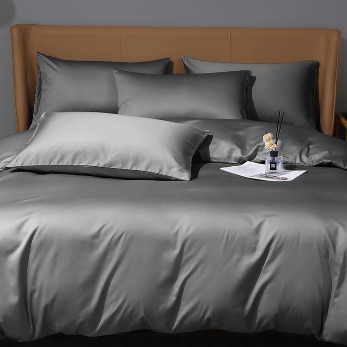 91家纺网 家纺一手货源 找家纺 晶缦家纺 2024新款100S全棉贡缎长绒棉纯色四件套和单品-纯沐系列 四件套 纯沐-中度灰