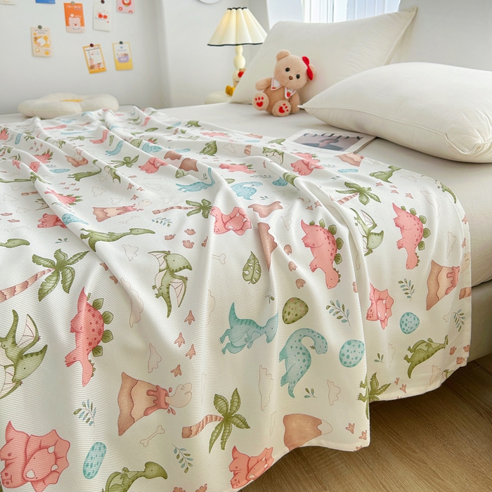 91家纺网 家纺一手货源 找家纺 首爱2025新款印花竹纤维午睡盖毯子空调毯沙发毯多功能儿童盖毯毯子恐龙乐园