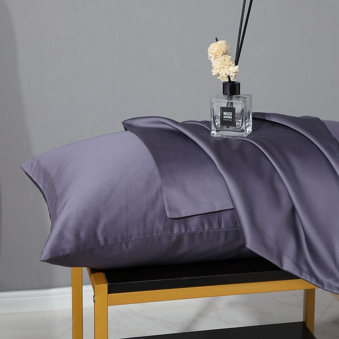 91家纺网 家纺一手货源 找家纺 晶缦家纺 2024新款100S全棉贡缎长绒棉纯色四件套和单品-纯沐系列 单枕套 纯沐-深度灰