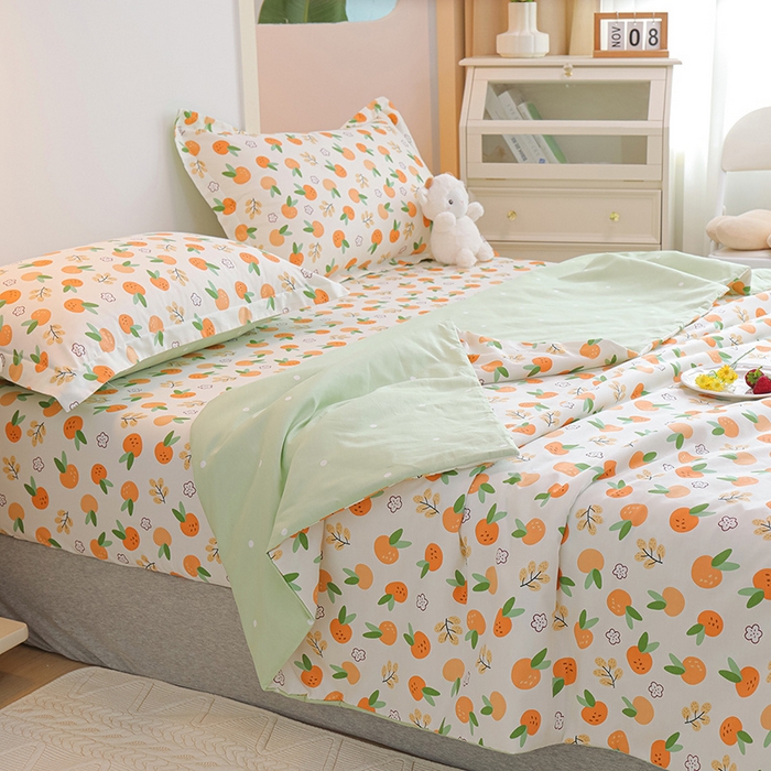 91家纺网 家纺一手货源 找家纺 元元被芯 2024新款全棉小清新夏被四件套-单夏被 果实