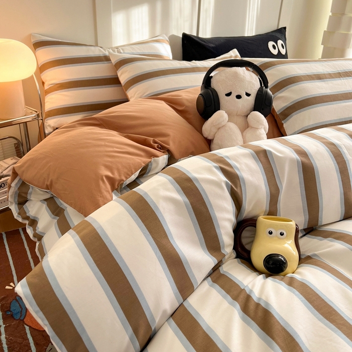 91家纺网 家纺一手货源 找家纺 HL原创 2024新款13070全棉40s单被套 焦糖条纹