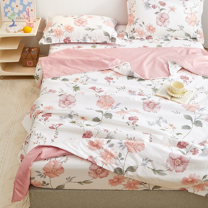 91家纺网 家纺一手货源 找家纺 元元被芯 2024新款全棉小清新夏被四件套-单夏被 莫兰朵-粉