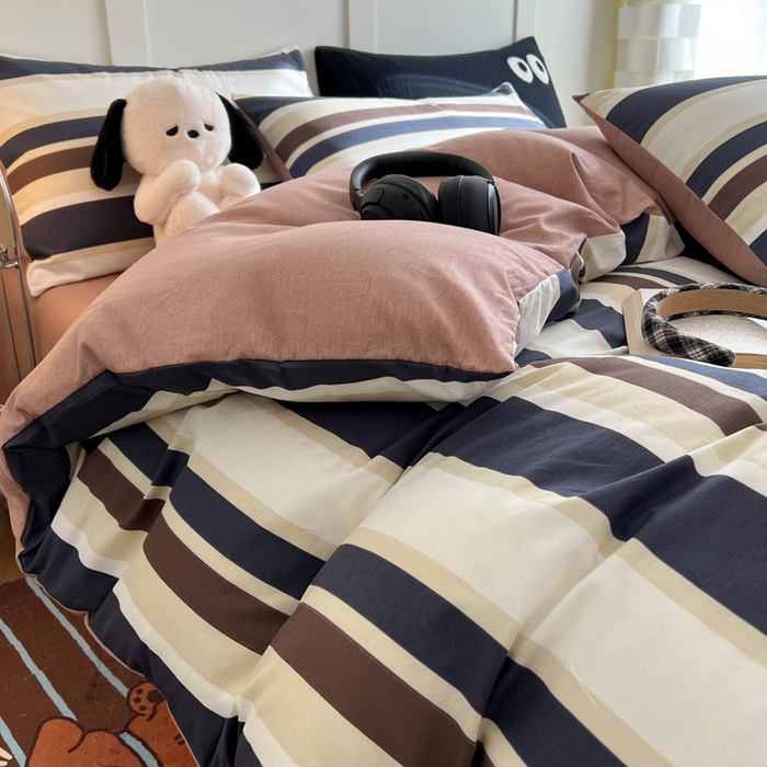 91家纺网 家纺一手货源 找家纺 HL原创 2024新款13070全棉40s单被套 棕蓝条
