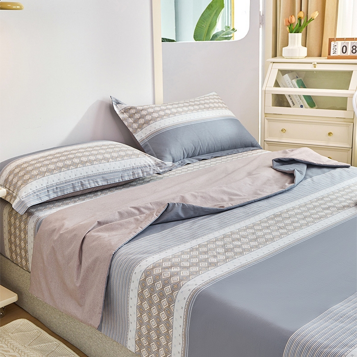 91家纺网 家纺一手货源 找家纺 元元被芯 2024新款全棉小清新夏被四件套-单夏被 印象都市-灰