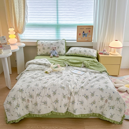 91家纺网 家纺一手货源 找家纺 （总）荔禾家居 2024新款A类泡泡棉皱皱边系列夏被四件套