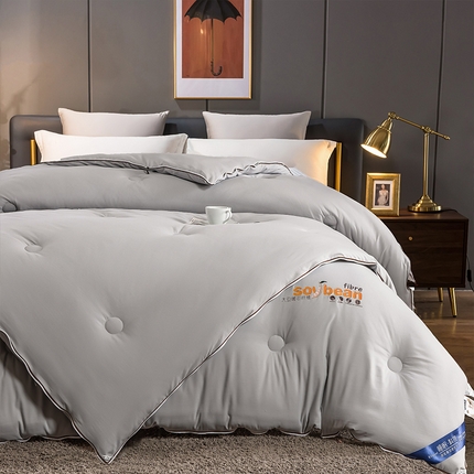 91家纺网 家纺一手货源 找家纺 金帛坊 2024新款磨毛大豆双胎子母被子被芯 浅灰