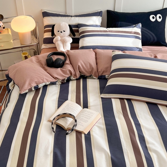 91家纺网 家纺一手货源 找家纺 HL原创 2024新款13070全棉40s单被套 棕蓝条