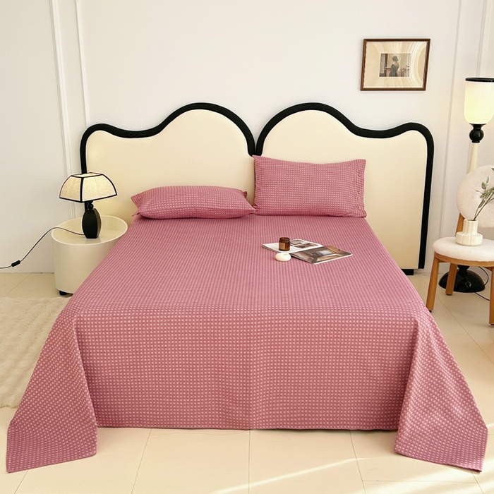 91家纺网 家纺一手货源 找家纺 棉乐町家居 2025新款全棉色织提花老粗布凉席三件套 九原-红