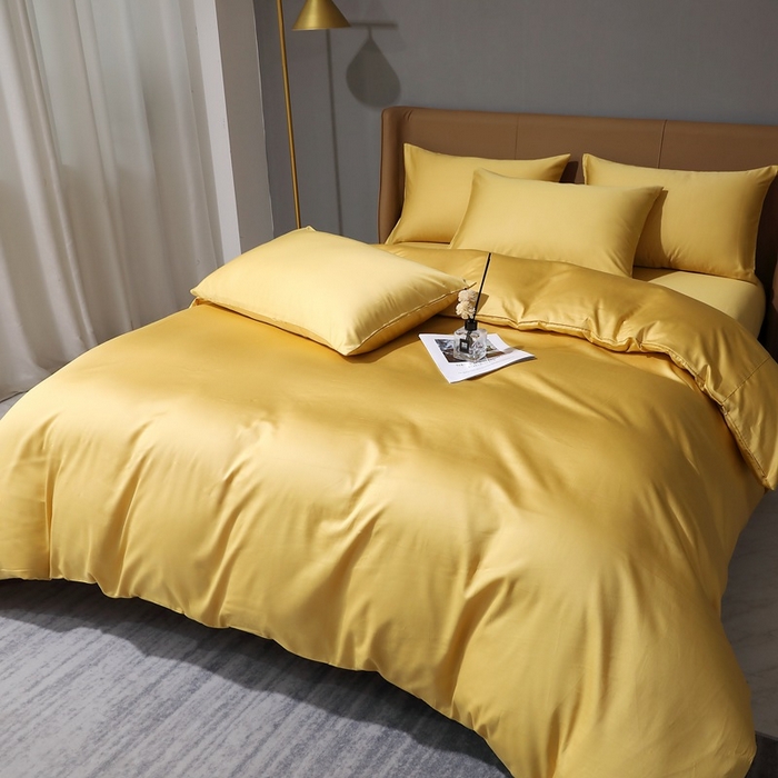 91家纺网 家纺一手货源 找家纺 晶缦家纺 2024新款100S全棉贡缎长绒棉纯色四件套和单品-纯沐系列 单被套 纯沐-玉米黄