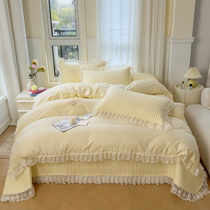 宜凡家纺 2024新款双面全棉印花系列床盖四件套 浅鹅黄