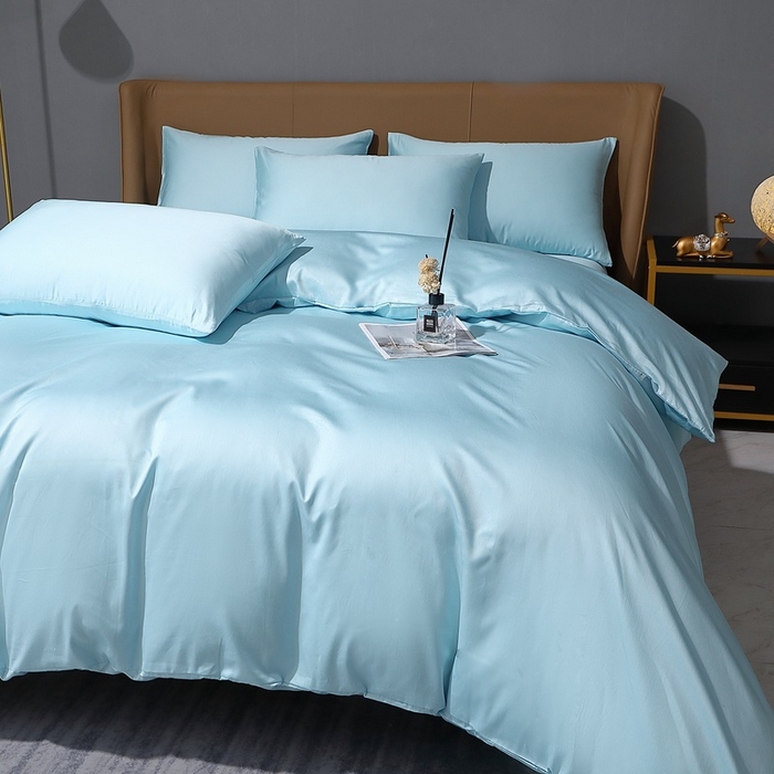 91家纺网 家纺一手货源 找家纺 晶缦家纺 2024新款100S全棉贡缎长绒棉纯色四件套和单品-纯沐系列 单被套 纯沐-浅天蓝