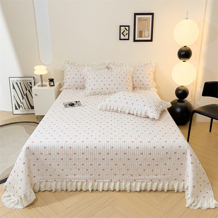 宜凡家纺 2024新款莫代尔印花床盖三件套（两面可用） 闪闪心 粉