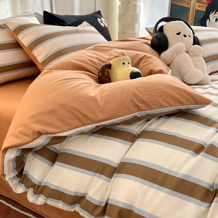 91家纺网 家纺一手货源 找家纺 HL原创 2024新款13070全棉40s单被套 焦糖条纹