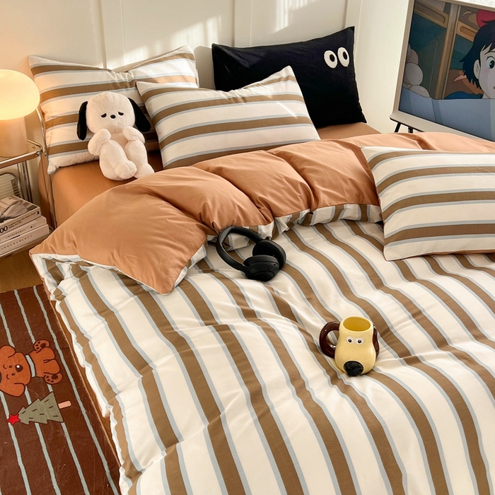 91家纺网 家纺一手货源 找家纺 HL原创 2024新款13070全棉40s单被套 焦糖条纹