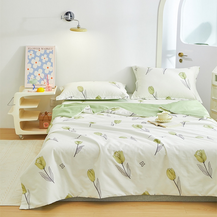 91家纺网 家纺一手货源 找家纺 元元被芯 2024新款全棉小清新夏被四件套-单夏被 娇兰-绿