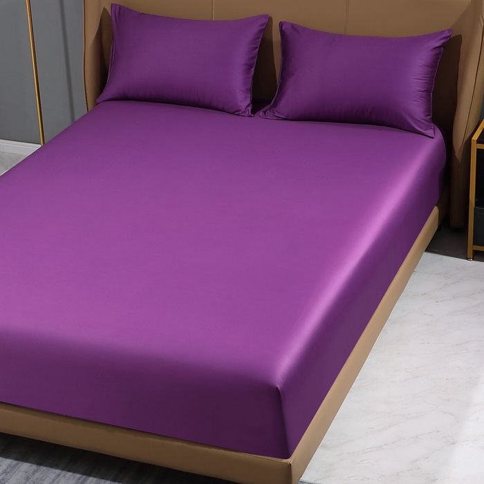 91家纺网 家纺一手货源 找家纺 晶缦家纺 2024新款100S全棉贡缎长绒棉纯色四件套和单品-纯沐系列 单床笠 纯沐-罗兰紫