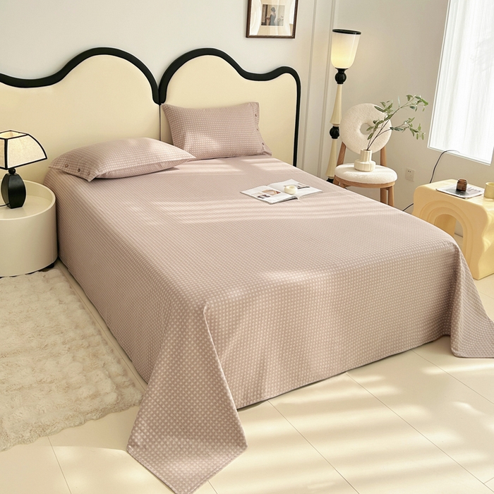 91家纺网 家纺一手货源 找家纺 棉乐町家居 2025新款全棉色织提花老粗布凉席三件套 九原-咖