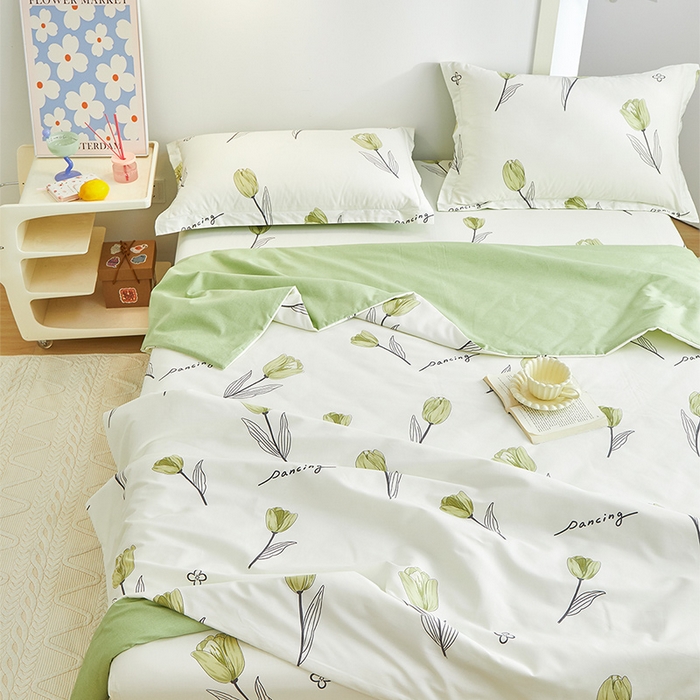 91家纺网 家纺一手货源 找家纺 元元被芯 2024新款全棉小清新夏被四件套-单夏被 娇兰-绿