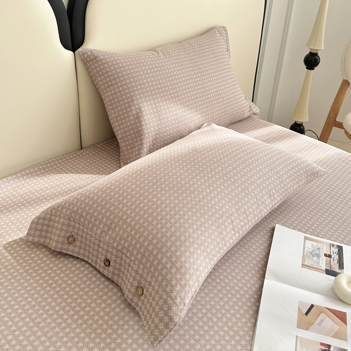 91家纺网 家纺一手货源 找家纺 棉乐町家居 2025新款全棉色织提花老粗布凉席三件套 九原-咖