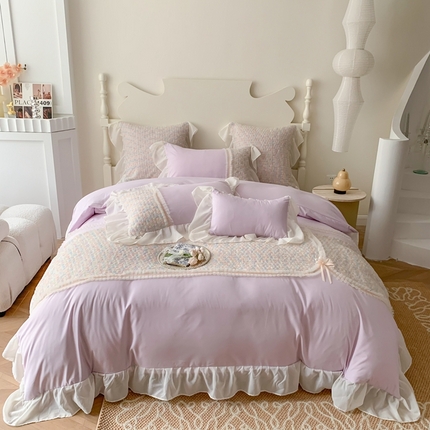 91家纺网 家纺一手货源 找家纺 （总）吾欢心 2025新款蒂芙妮雪纺蕾丝花边四件套