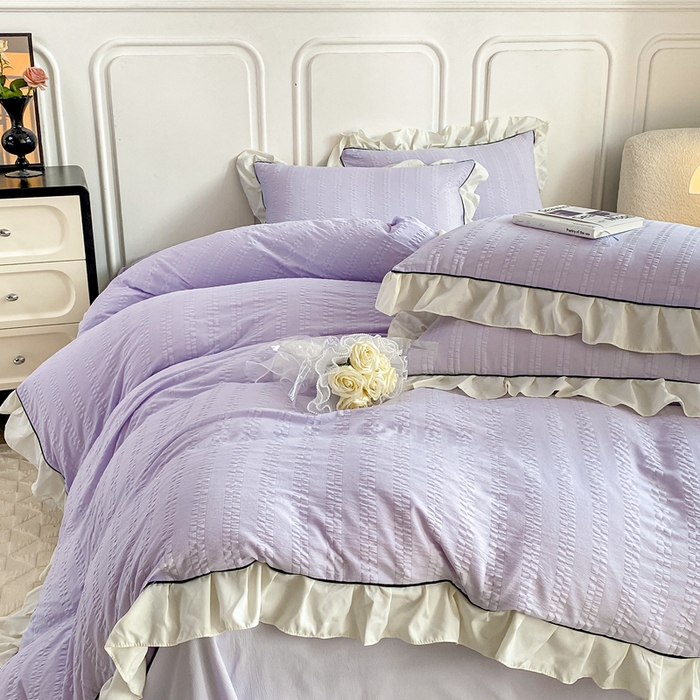 91家纺网 家纺一手货源 找家纺 大境 2024新款小提花韩版公主风小清新轻奢四件套三件套 浪漫紫