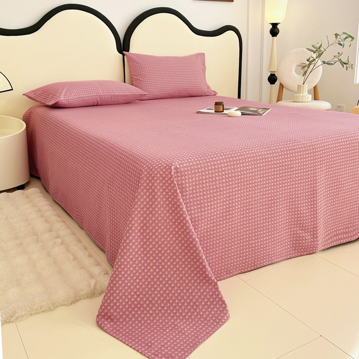 91家纺网 家纺一手货源 找家纺 棉乐町家居 2025新款全棉色织提花老粗布凉席三件套 九原-红