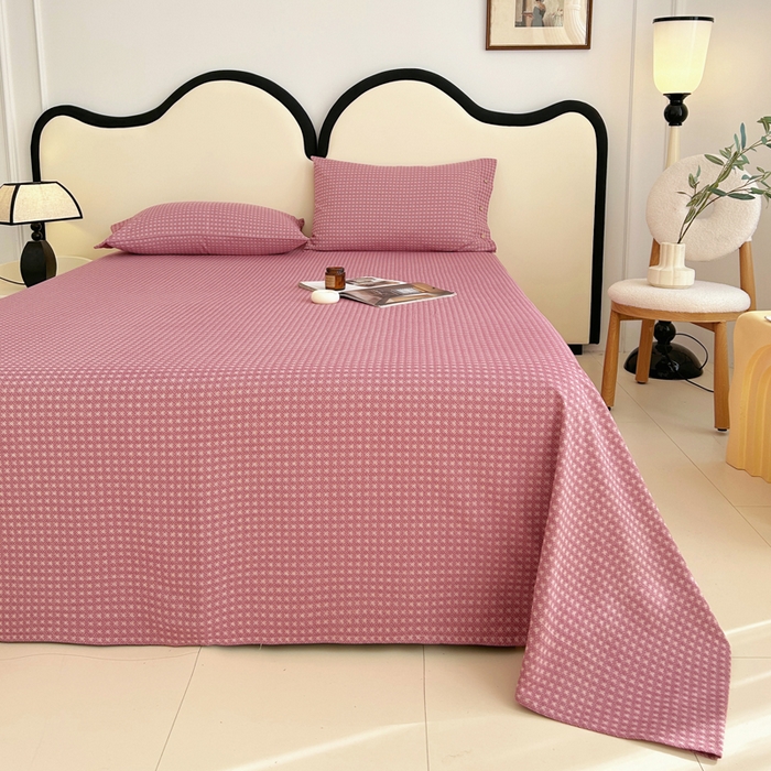 91家纺网 家纺一手货源 找家纺 棉乐町家居 2025新款全棉色织提花老粗布凉席三件套 九原-红