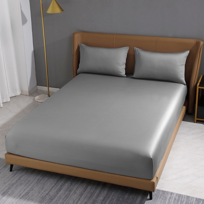 91家纺网 家纺一手货源 找家纺 晶缦家纺 2024新款100S全棉贡缎长绒棉纯色四件套和单品-纯沐系列 单床笠 纯沐-中度灰