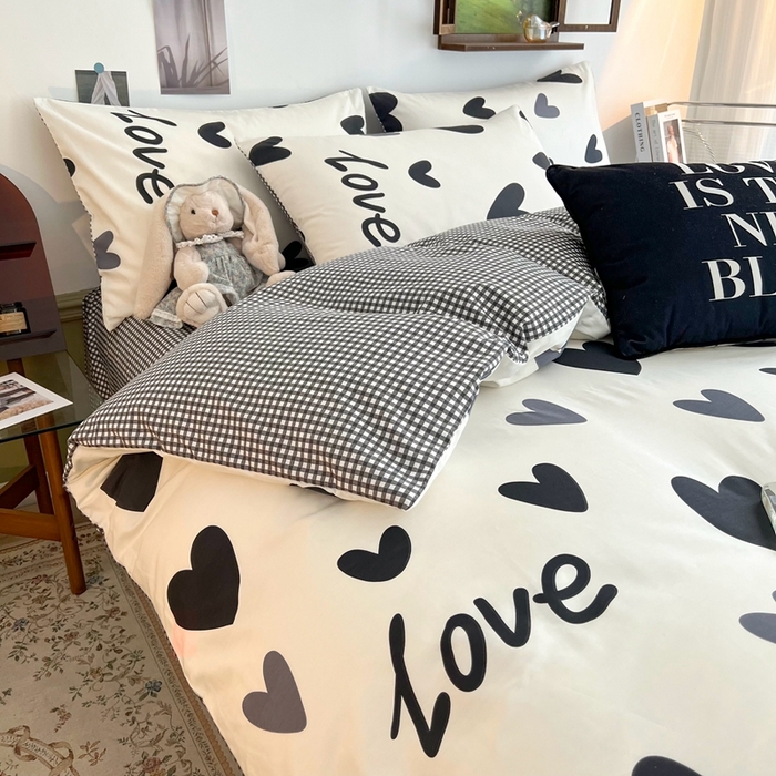 91家纺网 家纺一手货源 找家纺 HL原创 2024新款13070全棉40s单被套 爱心LOVE