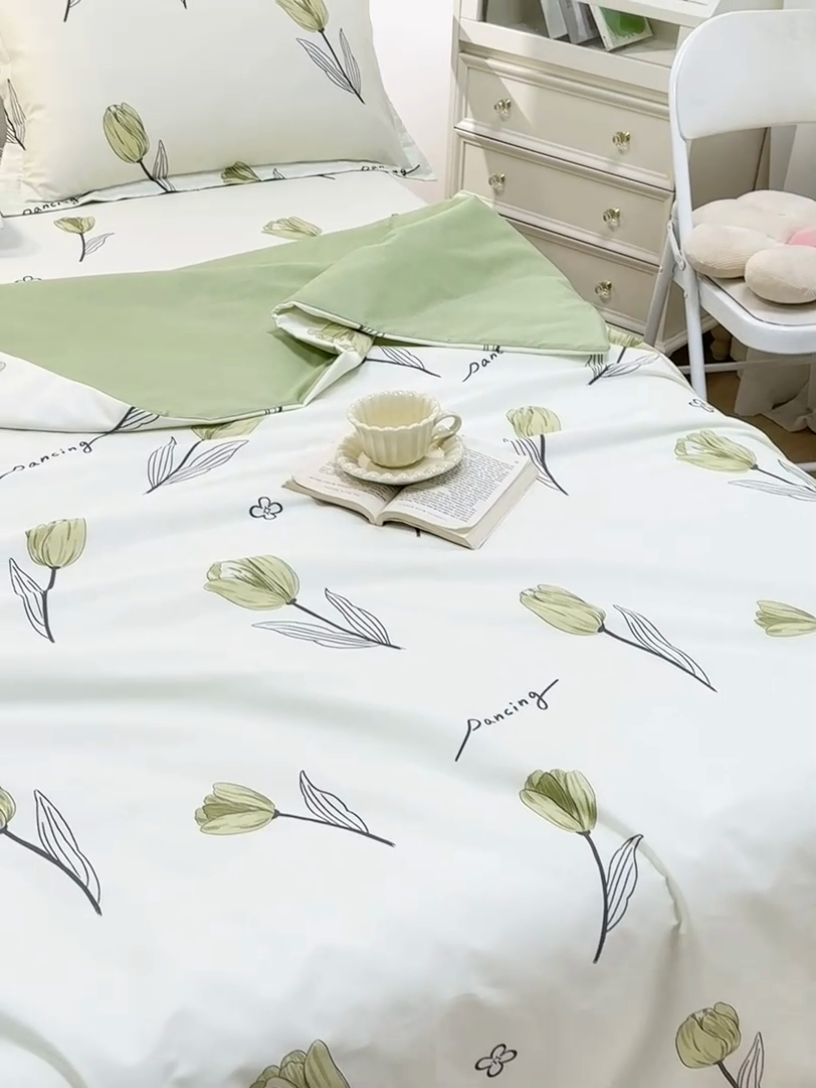 91家纺网 家纺一手货源 找家纺 元元被芯 2024新款全棉小清新夏被四件套-单夏被 娇兰-绿