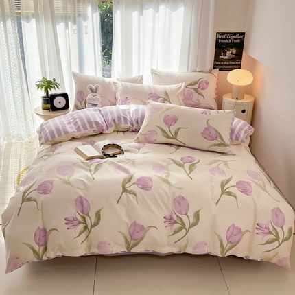 HL原创 2024新款13070全棉40s单被套 条纹郁金香