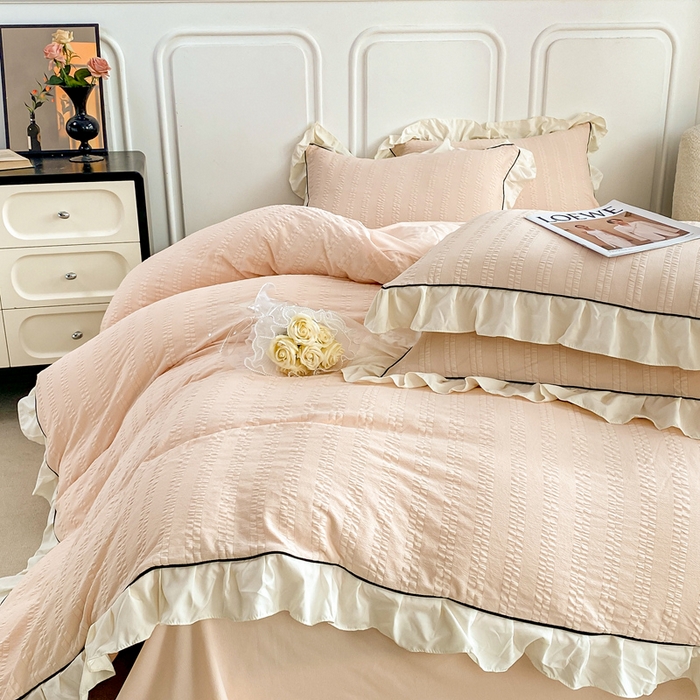 91家纺网 家纺一手货源 找家纺 （总）大境 2024新款小提花韩版公主风小清新轻奢四件套三件套