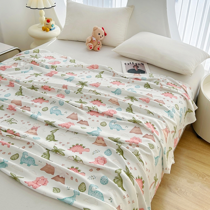 91家纺网 家纺一手货源 找家纺 首爱2025新款印花竹纤维午睡盖毯子空调毯沙发毯多功能儿童盖毯毯子恐龙乐园